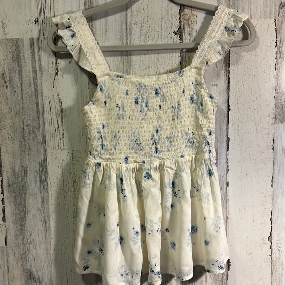 Francesca’s Blue Rain Tank Top White Blue Flowers